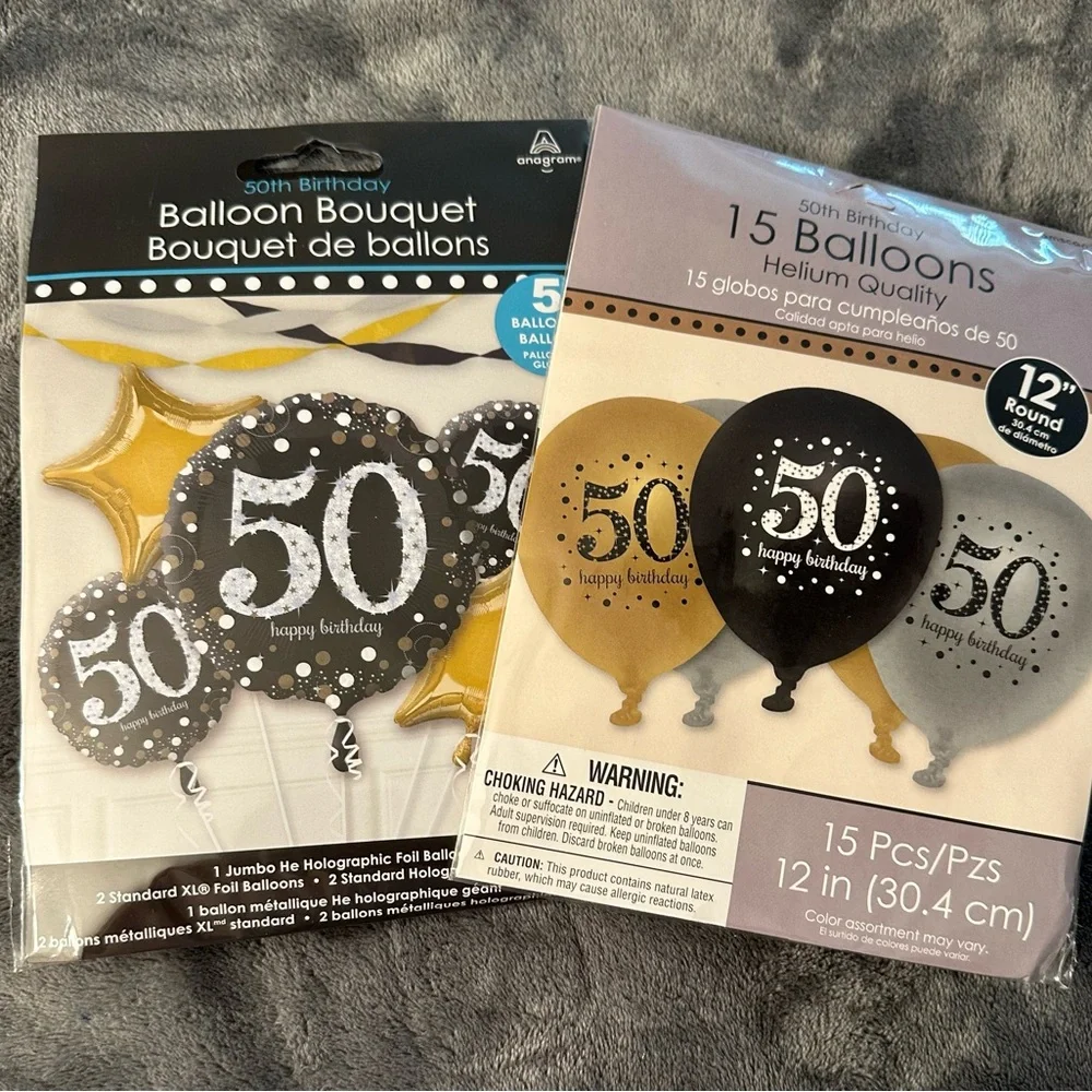 50th Birthday Decorations Party Balloons Black Gold Silver Foil Latex 2 Packs